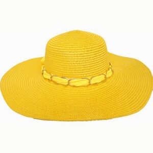 Floppy Oversized Wide Brim Straw Hat Woven Vow Knot Chain Band Summer Sun Beach